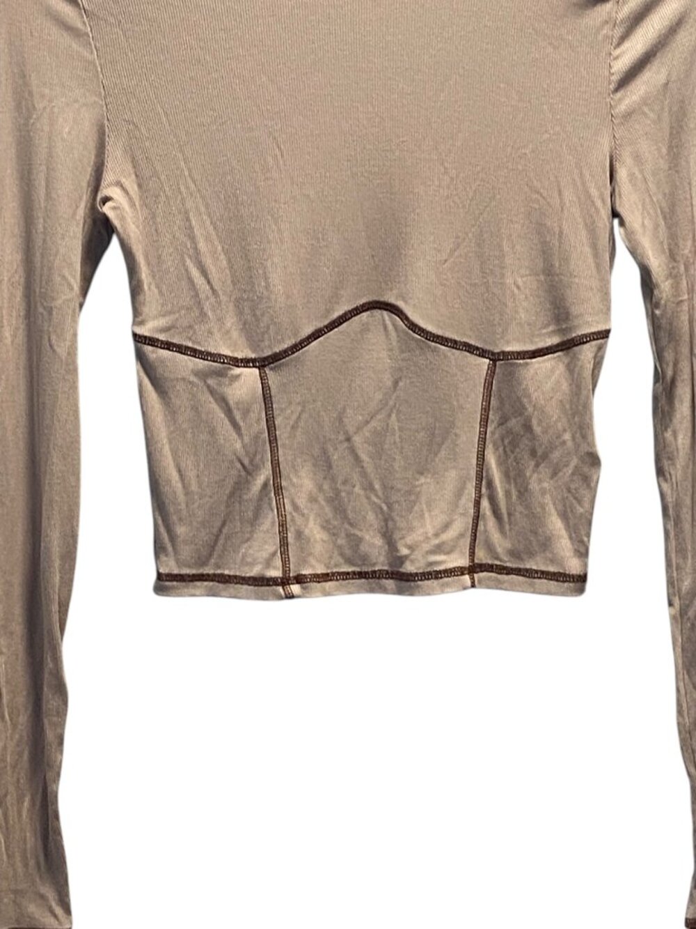 Aritzia Sunday Best Corset Stitch Crop Top Beige Size S Neutral Casual Y2K Retro - Picture 7 of 12